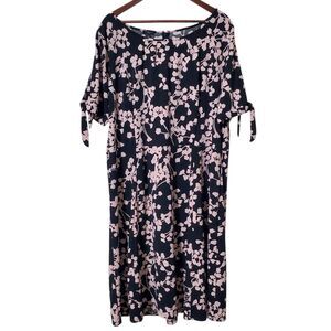 Talbots Floral Dress Size 2X Plus Jersey Knit Tie Sleeve Cherry Blossom Womens
